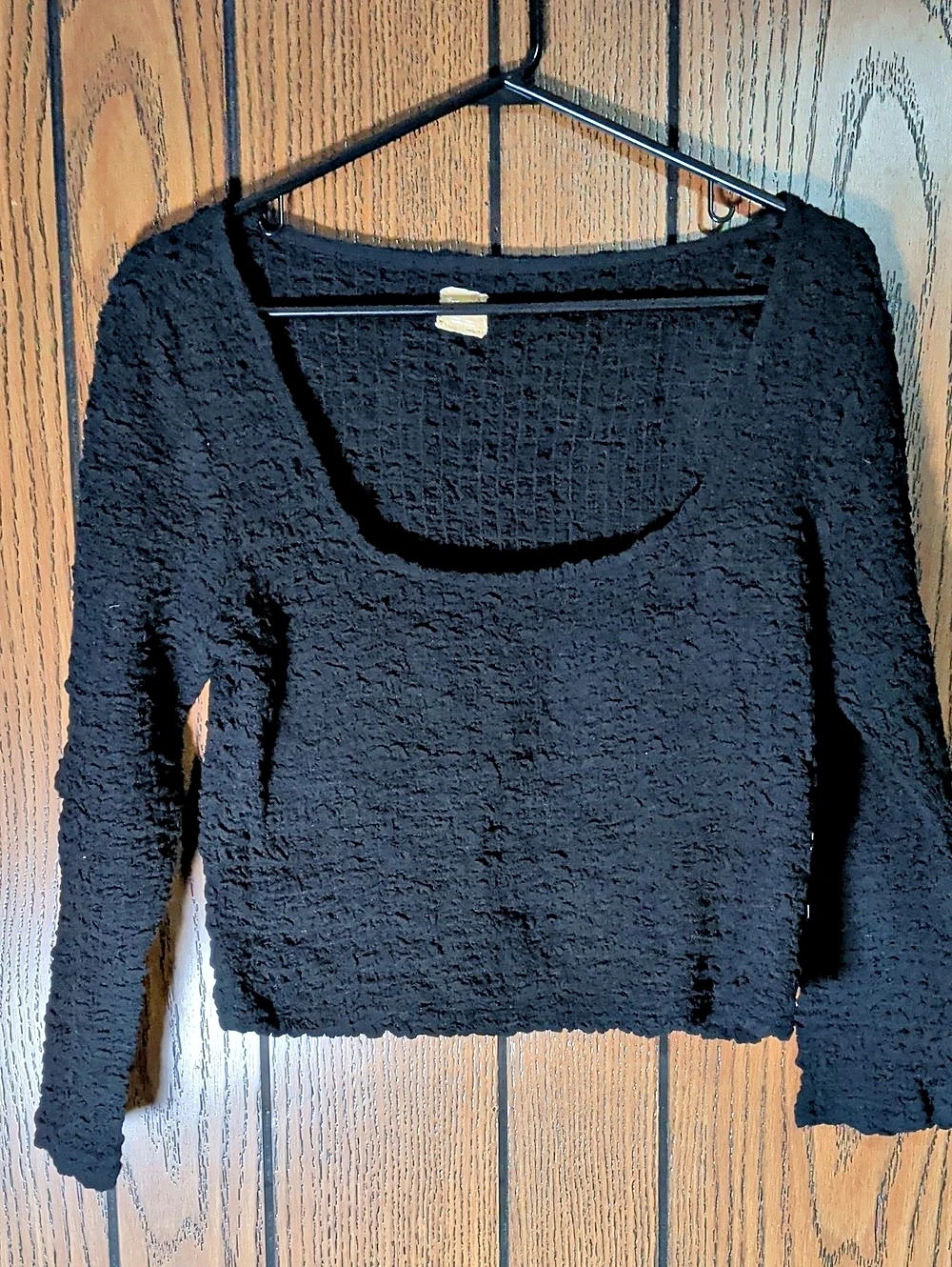free-est Textured Long Sleeve Top in Black Large NWT Free People